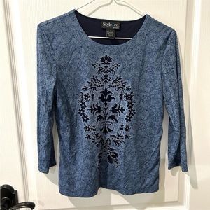 Style & Co. Navy Blue Graphic Print Top